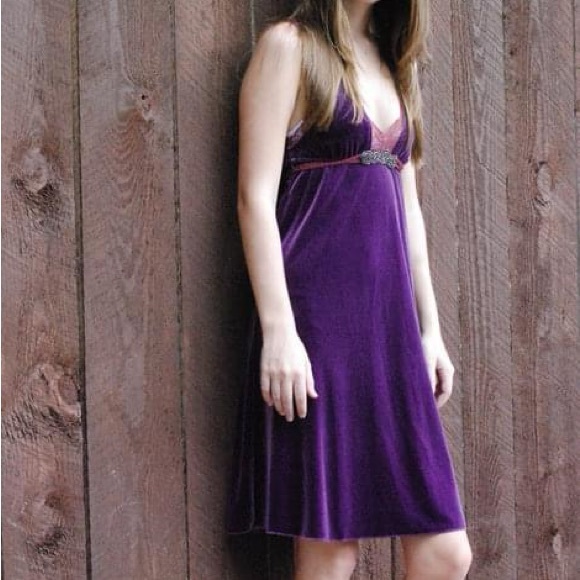 Free People Dresses & Skirts - Rare Free People Boho Velvet & Lace Plum Purple Dress XS EUC
